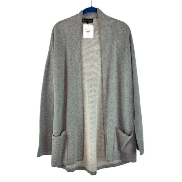 NWT Incalpaca TPX Grey Open Front Cardigan Sweater - Picture 1 of 4